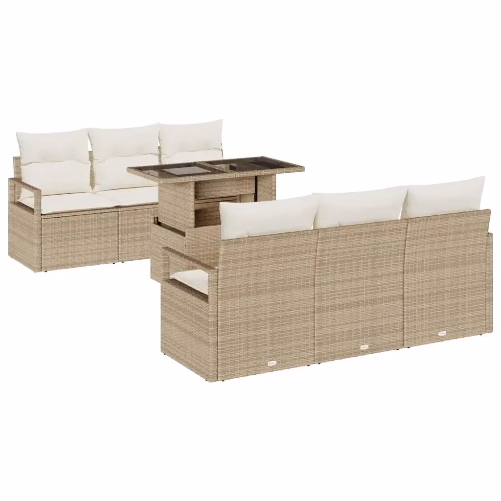 Set Divano da Giardino vidaXL 7 Pezzi Beige in Rattan con Cuscini e Tavolino per Terrazza o Giardino – 2