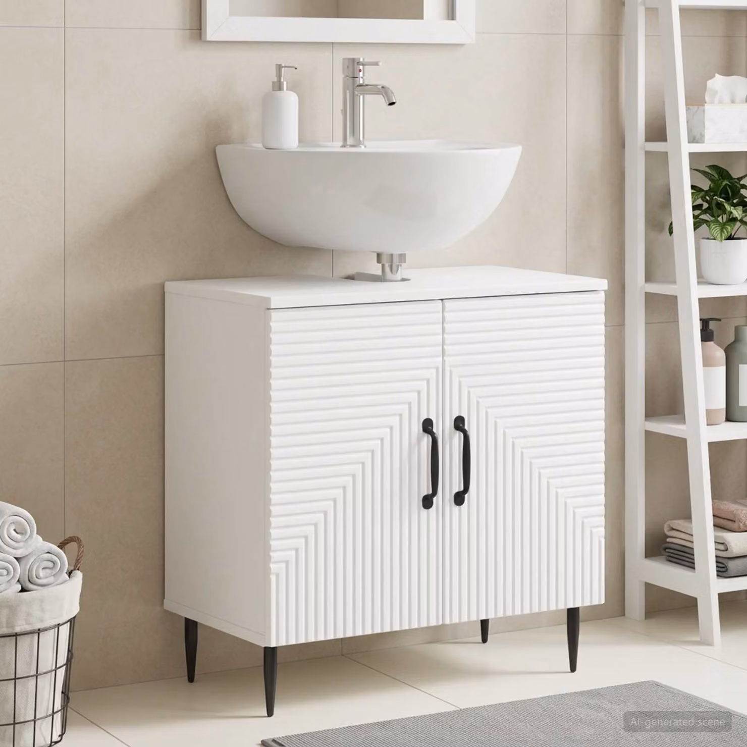 Armadio per lavabo da bagno vidaXL HAARLEM bianco moderno L: 59,5 cm, P: 31,5 cm, H: 59 cm