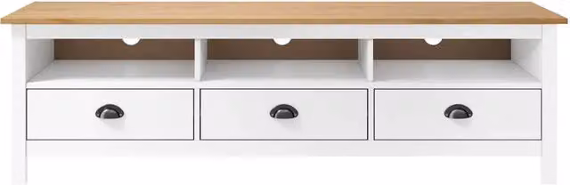 Mobile porta TV Hill in legno di pino bianco e marrone, design retro per soggiorno, L 158 cm x P 40 cm x H 47 cm