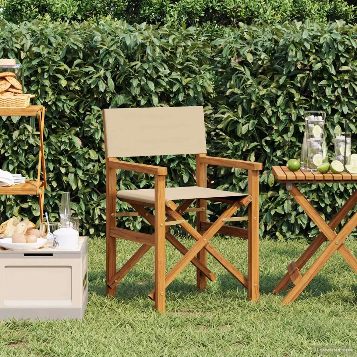 Sedia da regista vidaXL in legno di teak solido Marrone e Beige