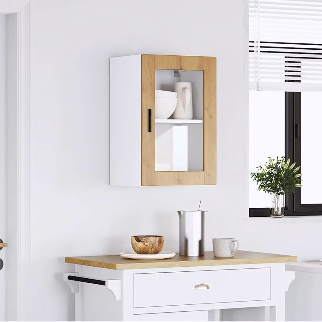 Pensile da cucina moderno vidaXL con ante in vetro, bianco e marrone, L: 60 cm, H: 31 cm, P: 40 cm