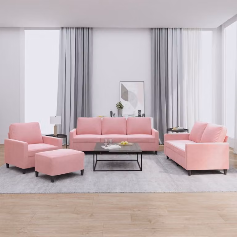 Maison Exclusive - Set divano 4 pezzi con cuscini in velluto rosa