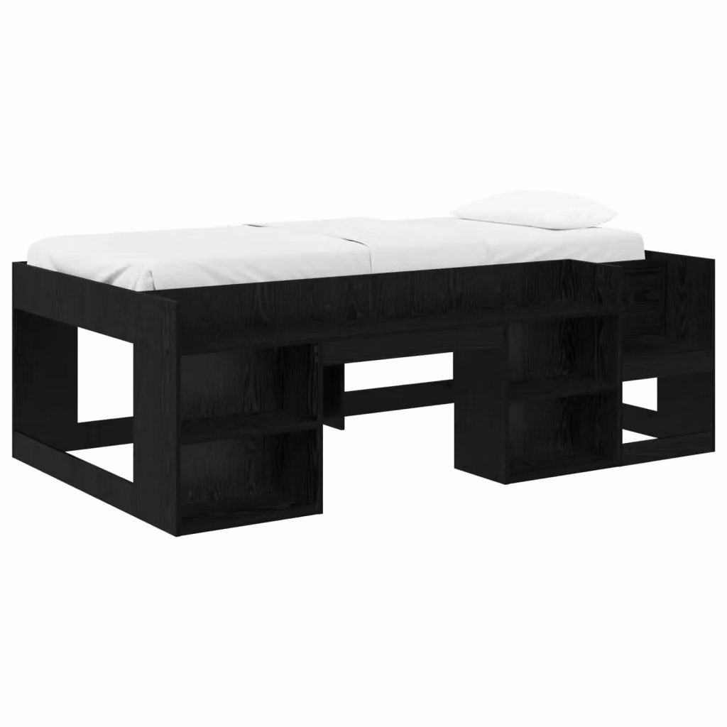 Letto Singolo Rialzato per Bambini vidaXL con Ripostiglio e Scala, Nero, L/P/H: 193 x 120 x 118,5 cm – 2