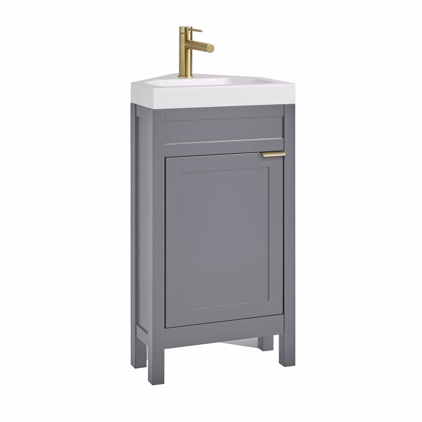 Mobile Bagno Angolare Grigio Chiaro da 450mm con Lavabo e Maniglia Moderna con Impugnatura a Dito in Oro Satinato - Warwick
