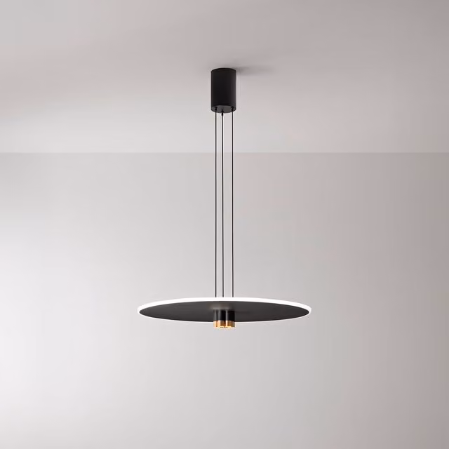 Lampada a sospensione Perenz Stream LED moderna in metallo con luce bianca calda, disponibile in bianco, nero o oro/ottone
