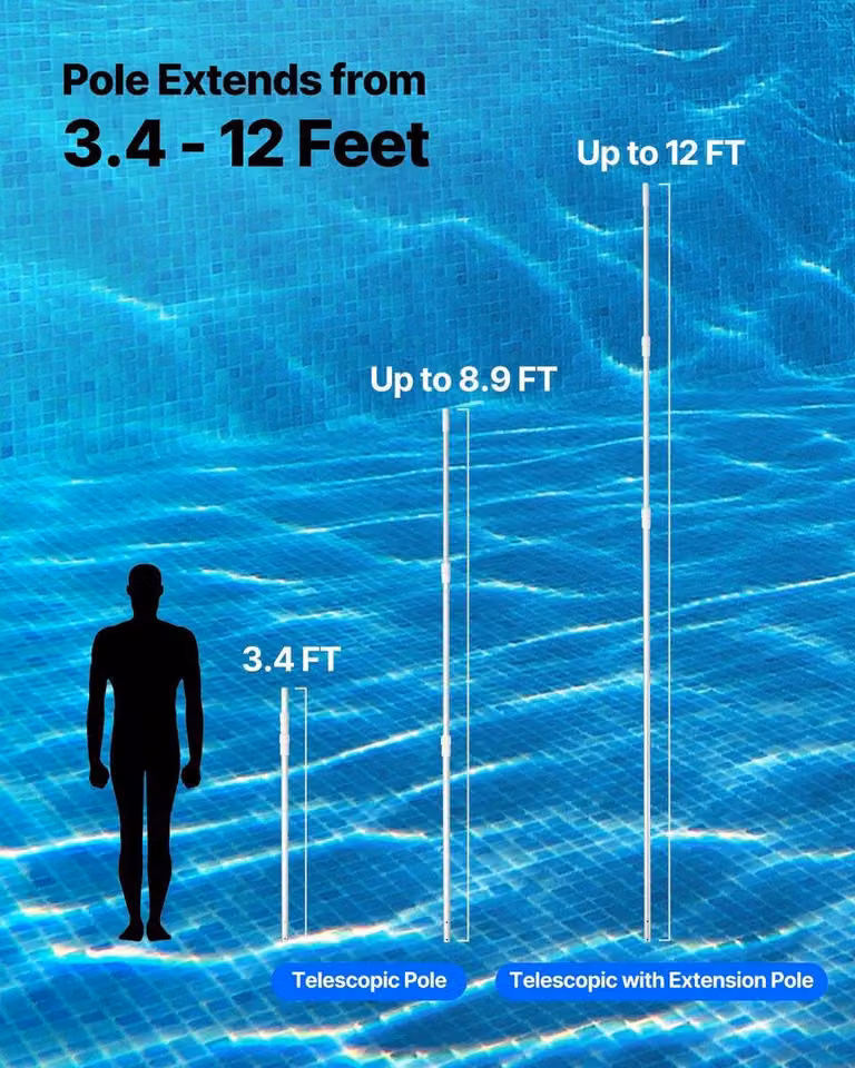 Pool Pole, aste telescopiche per la pulizia della piscina da 1 a 3,65 mm, asta telescopica professionale regolabile con prolunga, asta resistente per retino, rastrello, spazzola e aspirapolvere