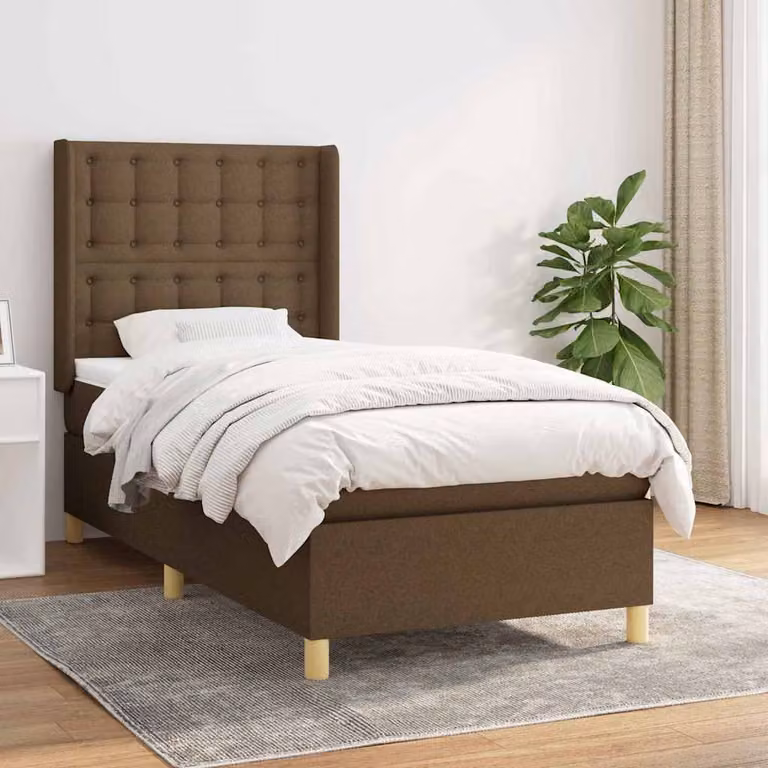 vidaXL Giroletto a Molle con Materasso Ibrido in Tessuto Marrone e Bianco L/P/H: 200 x 80 x 128 cm