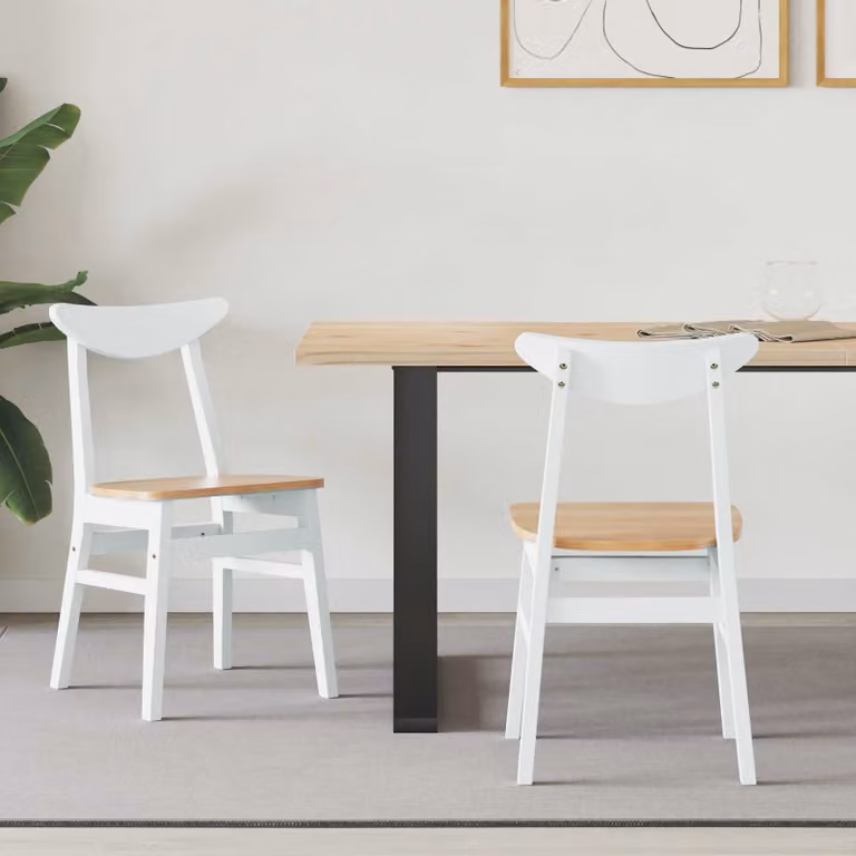 Set di 2 sedie da pranzo moderne vidaXL in legno di gomma bianco lacquered