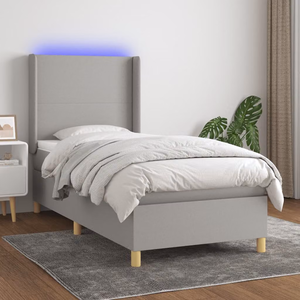 Letto Ibrido con Materasso e Illuminazione LED vidaXL in Tessuto Grigio Chiaro e Bianco L 100 x P 200 cm – 1
