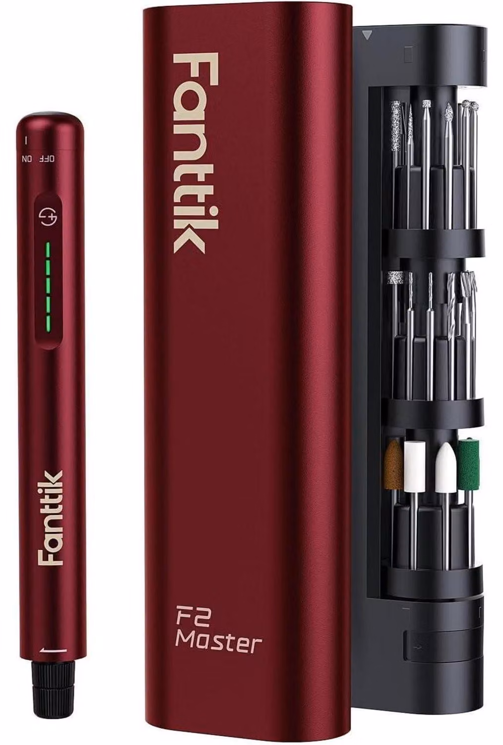 Trapano multifunzione a batteria, 5 velocità, 25000 giri/min, 35 accessori, colore rosso, con porta USB-C