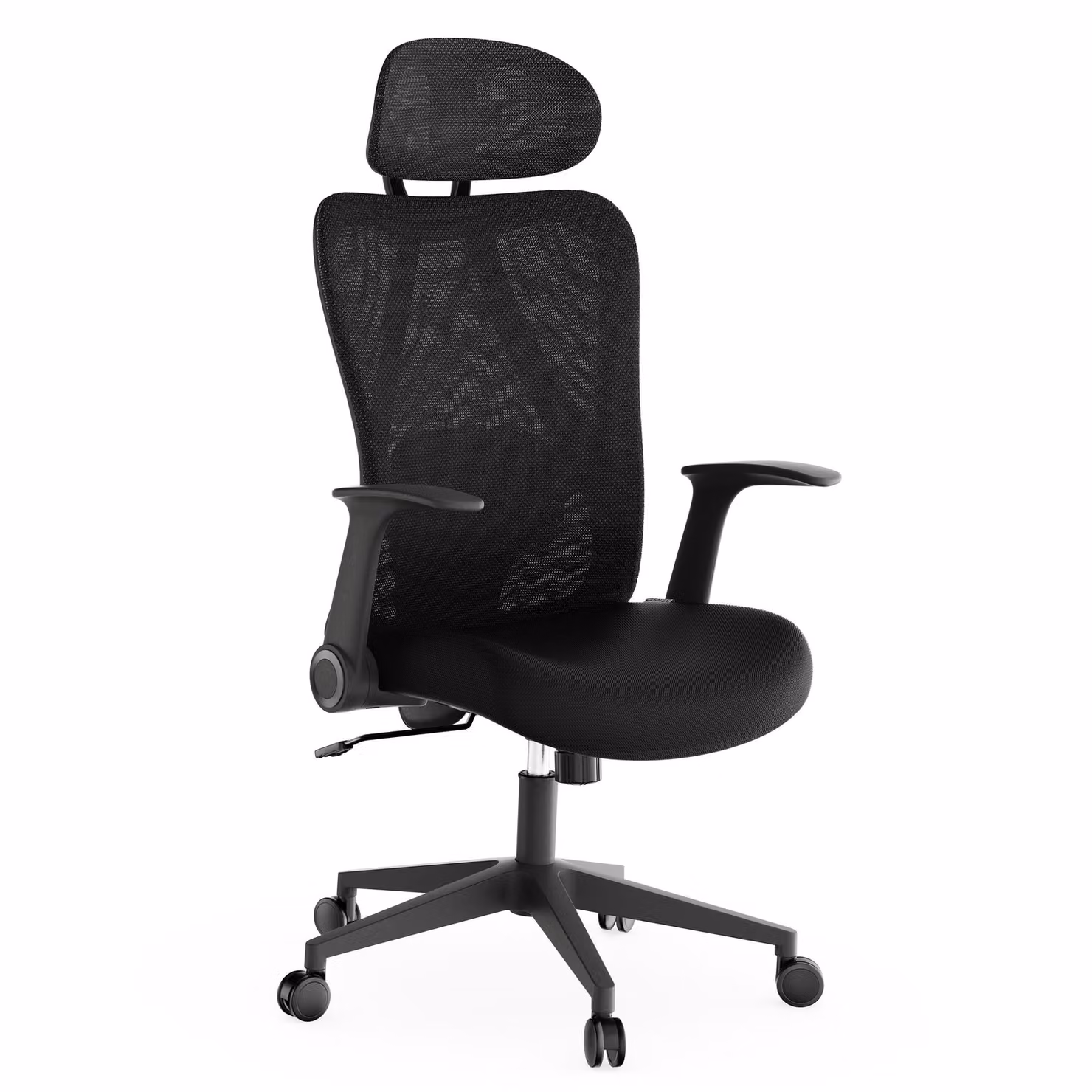 SENSE7 Noxo Sedia da ufficio ergonomica Sedia da scrivania Nera Braccioli ribaltabili Poggiatesta Schienale in rete Sedia direzionale Ufficio domestico Funzione oscillante 150 kg