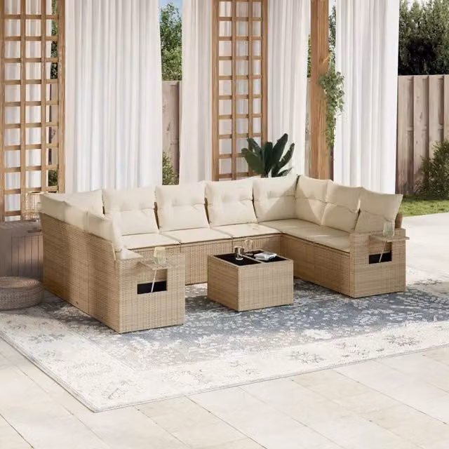 Set Divano da Giardino Moderno VIDAXL in Polyrattan con Cuscini Beige per 10 Persone