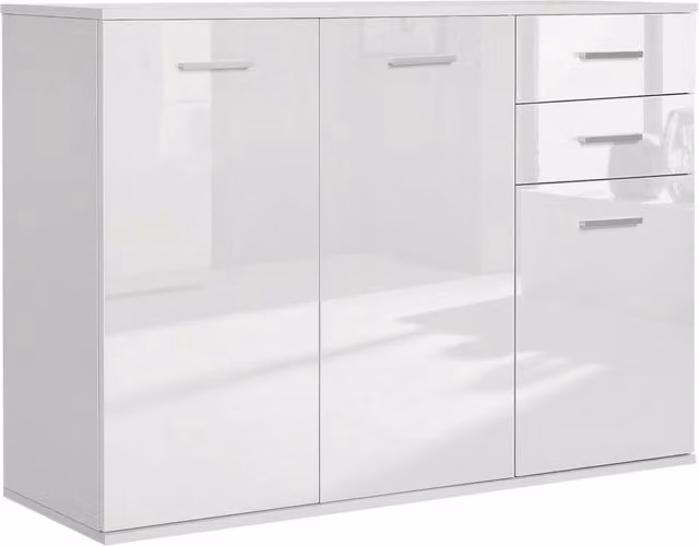 Credenza Moderna Bianca in Truciolato 106x35x76 cm con 2 Cassetti e Ante, Mobile Multiuso per Soggiorno e Ufficio