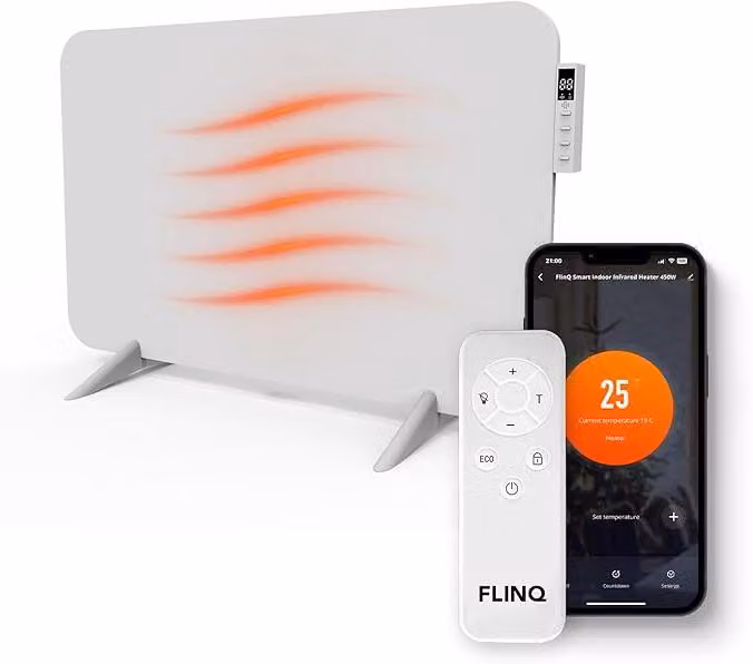 Riscaldatore a infrarossi smart da 450W – Radiatore elettrico – Pannello riscaldante a infrarossi da parete e da pavimento – Riscaldatore elettrico per bagno – Con termostato – Pannello bianco | Stufa moderna – Adatta per il bagno – Da pavimento e portati
