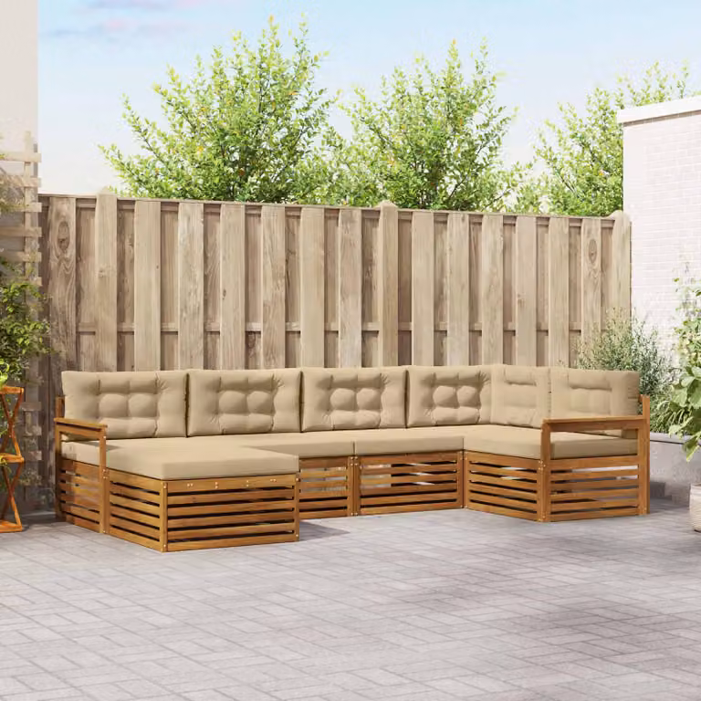 Set di divani da esterno vidaXL 6 pz in legno di acacia con cuscini, colore beige e marrone