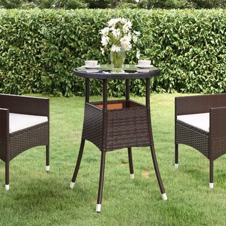 Maison Exclusive - Tavolo da giardino Ø 60 x 75 cm in vetro temperato e rattan sintetico marrone
