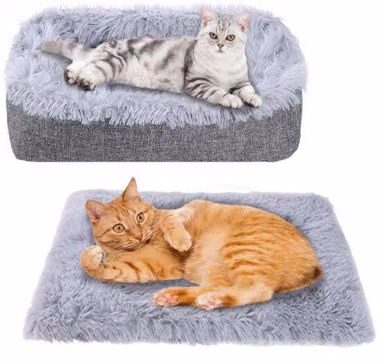 Ibenzoa® Cuccia 2-in-1 per gatti e piccoli animali domestici, auto-riscaldante, antiscivolo, 51x61 cm – adatta per gatti, piccoli cani e piccoli animali fino a 5 kg, in lino/plush, lavabile in lavatrice