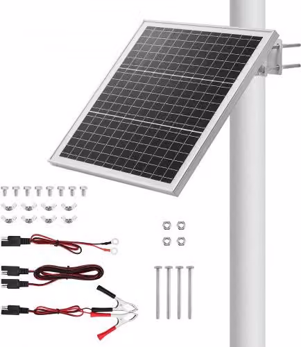Caricabatteria Solare Mantenitore di Carica VEVOR 20W 12V con Pannelli Monocristallini e Staffa di Montaggio su Palo IP67, Disponibile in Bianco o Nero