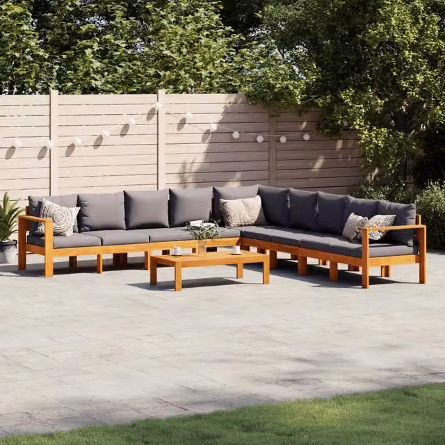 Set Divano da Giardino a L vidaXL in Legno di Acacia con Cuscini Grigi, 6 Pezzi