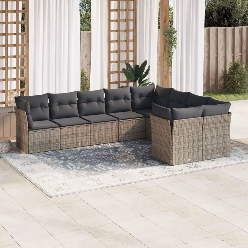 Maison Exclusive - Set da giardino 9 pezzi con cuscini Grigio Polyrattan