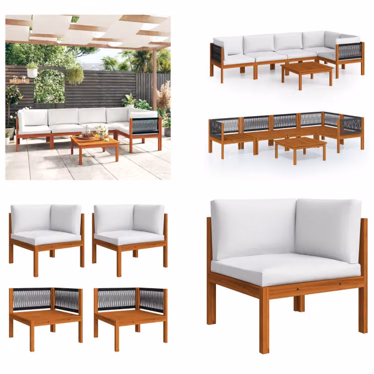 vidaXL set salotto da giardino 6 pezzi con cuscini crema bianco legno massiccio acacia - Set mobili da giardino - Set mobili da giardino - Divano da giardino - Divani da giardino