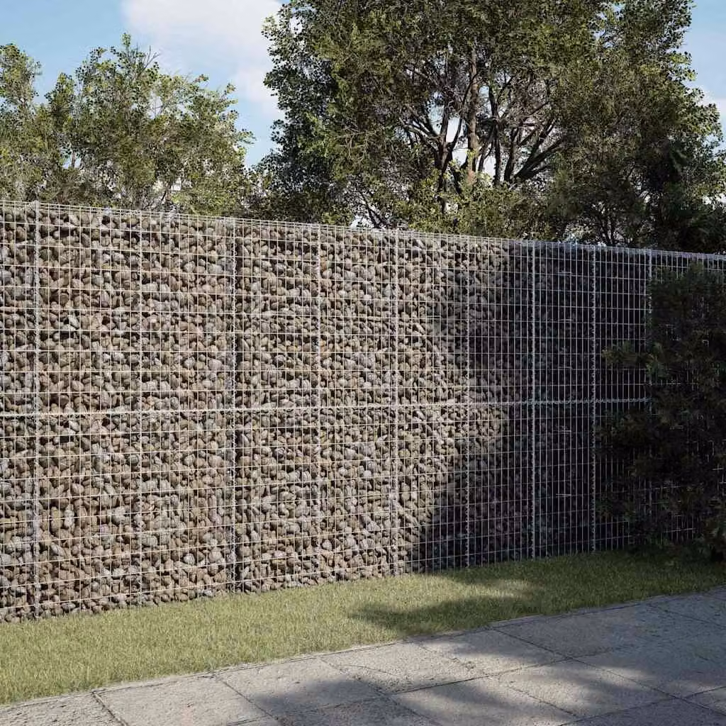 vidaXL Cesto Gabbione con Copertura in Ferro Zincato Argento L/P/H: 350 x 100 x 200 cm – 1