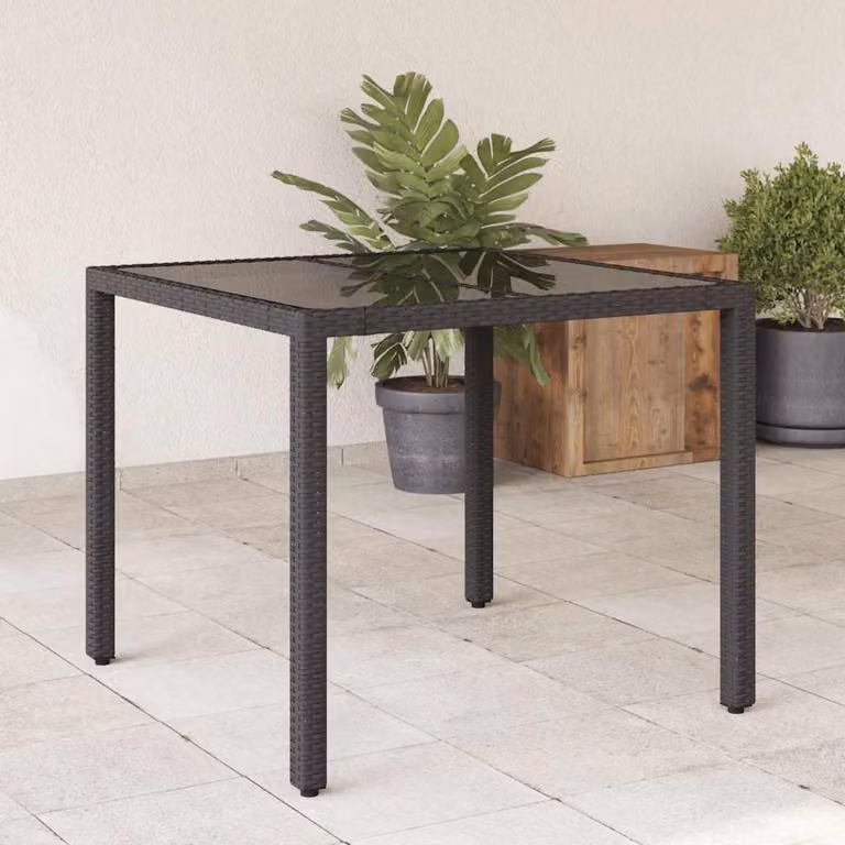 vidaXL Tavolo da Giardino Quadrato in Polyrattan con Piano in Vetro Nero L 90 x P 90 x H 75 cm