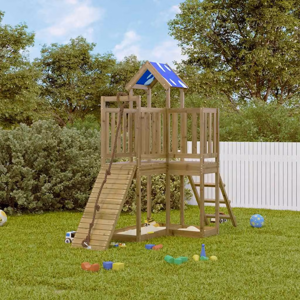 vidaXL Set da Gioco da Esterno in Legno di Pino con Scivolo e Sabbiera, Colore Marrone, L/P/H: 215 x 107 x 110,5 cm – 1