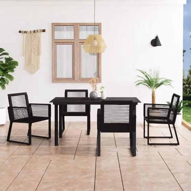 Set da Pranzo da Giardino 5 pz in Rattan PVC Nero 3058285