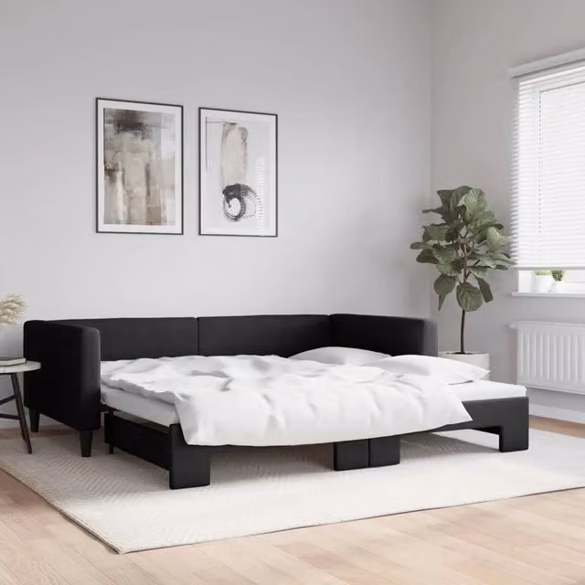 Divano Letto con Letto Estraibile-Sofa Letto-Daybed Nero 100x200 cm in Tessuto 961320