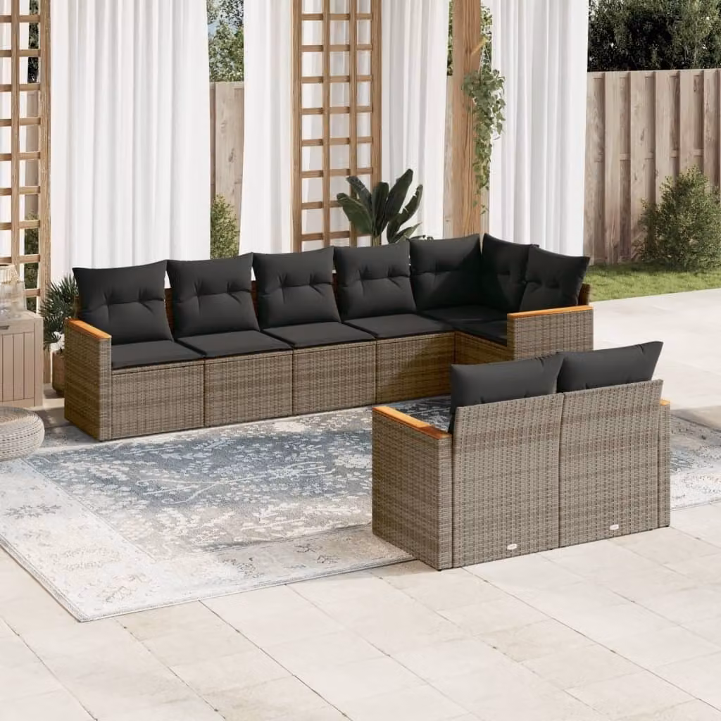Maison Exclusive - Set da giardino 8 pezzi con cuscini grigio in polyrattan