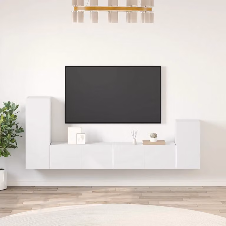 vidaXL Set di Mobili Porta TV 4 pz Bianco in Legno e MDF per Soggiorno, Montaggio a Parete