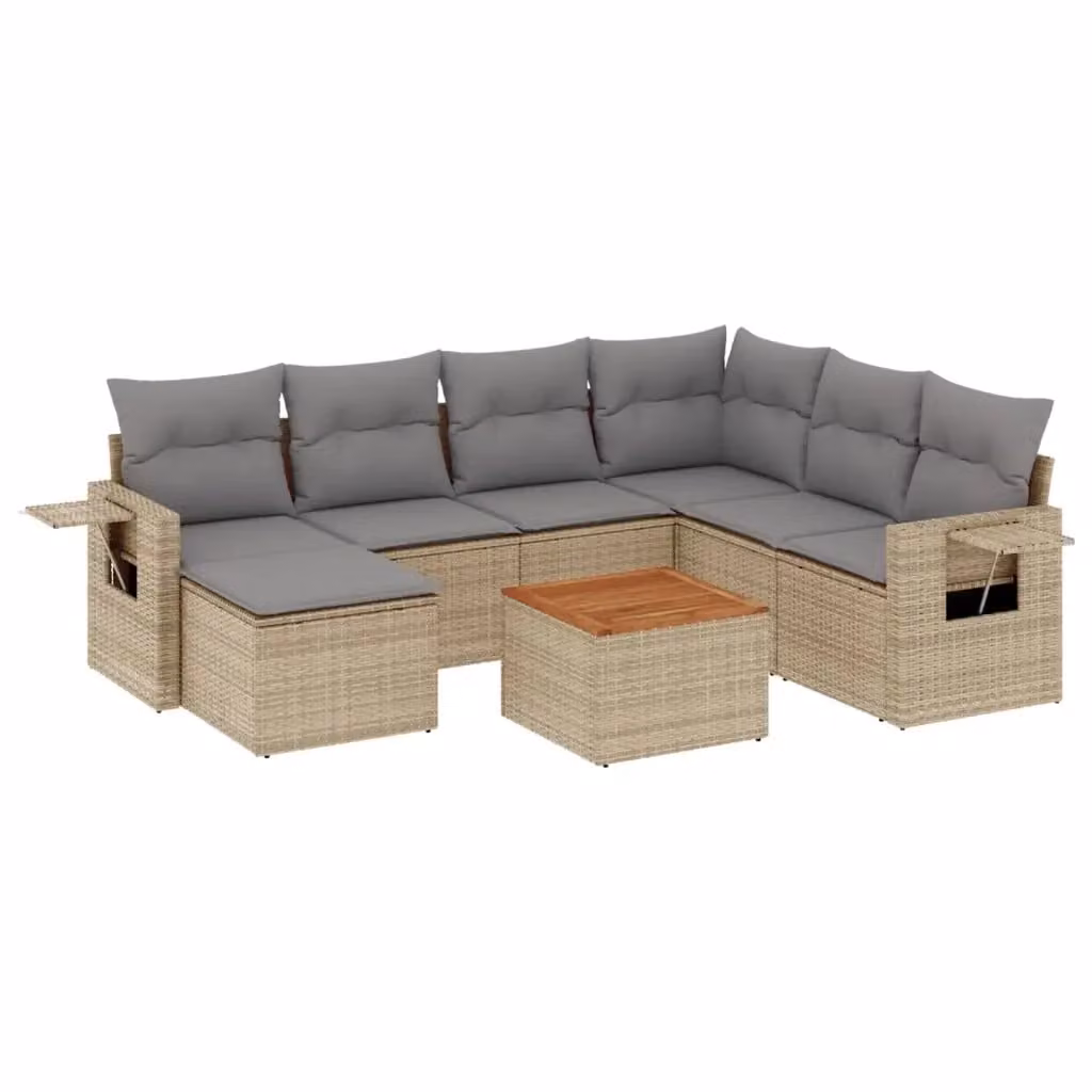 vidaXL Set Divano da Giardino 8 pz in Polyrattan con Cuscini Beige e Tavolino da Esterno – 2
