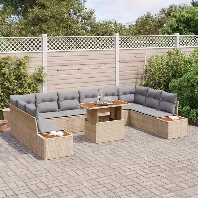 Set Divano da Giardino Moderno vidaXL in Polyrattan Beige 11 Pezzi – 1