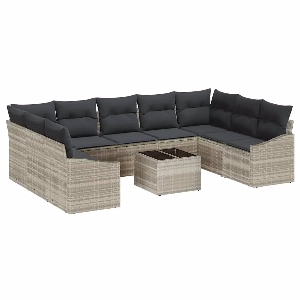 Set di divani da giardino vidaXL in polyrattan grigio chiaro con cuscini e tavolino da esterno – 2