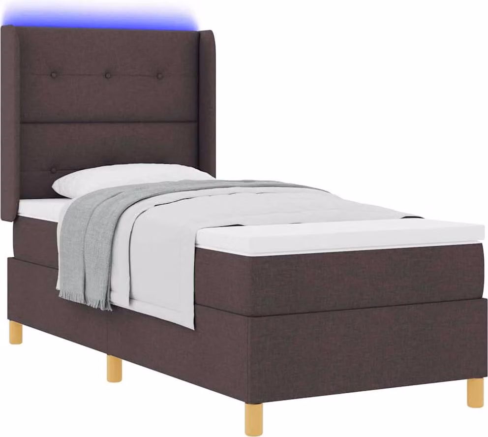 Letto boxspring con strisce luminose a LED, marrone, 100 x 200 cm, rivestimento in tessuto