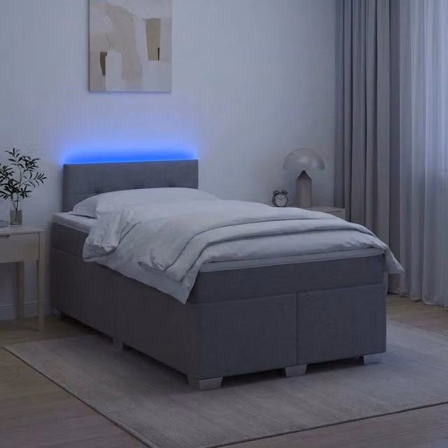 Letto Box Spring vidaXL con Materasso Ibrido, Illuminazione LED e Porte USB, Grigio e Bianco – 1