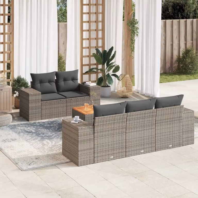 Maison Exclusive - Set Divano da Giardino 6 pz con Cuscini Grigio in Polyrattan