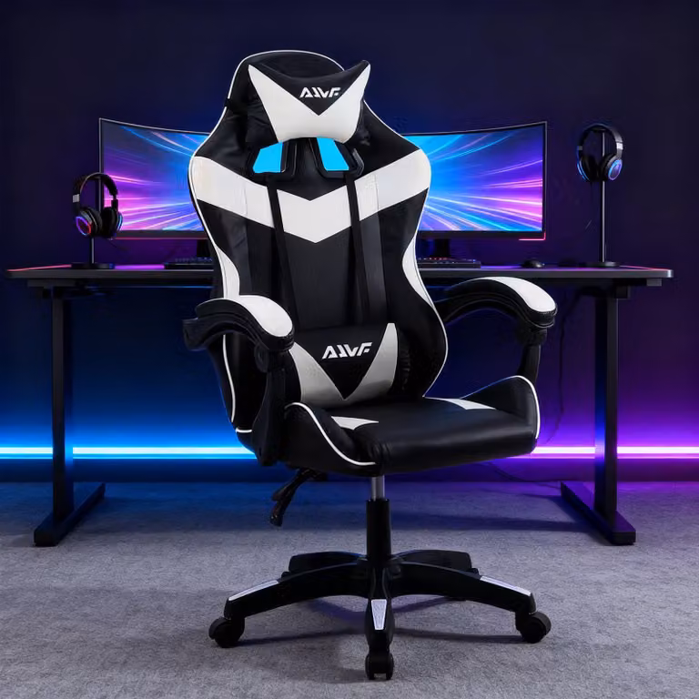 Sedia da computer – Sedia da gaming ergonomica con supporto lombare e rivestimento in ecopelle – Bianca