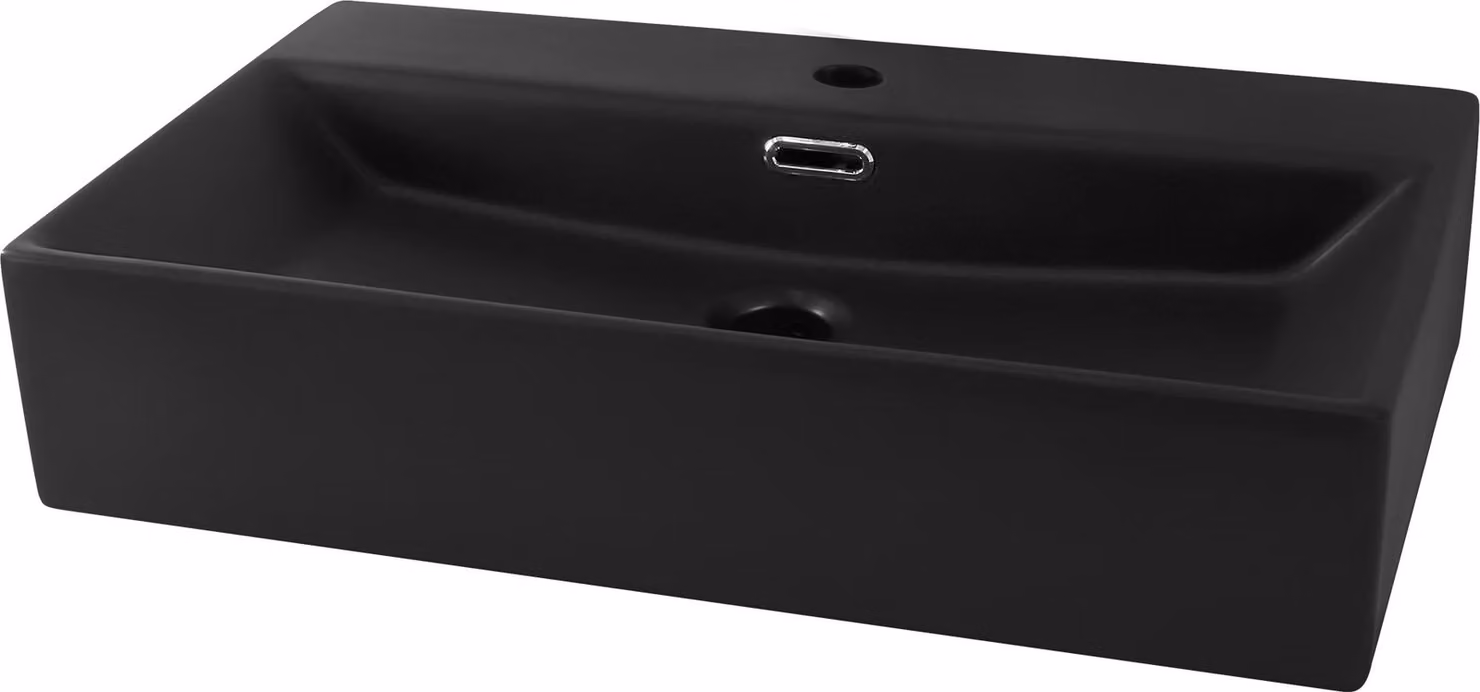 LuxeBath Lavabo da appoggio Square, 60,5x36,5x13 cm, nero opaco, in Vetroceramica