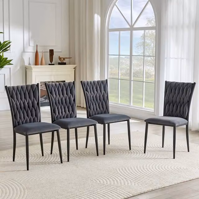 Set 4 Sedie da Pranzo ¨C Minimal ¨C Velluto grigio scuro, gambe metallo, schienale alto imbottito design moderno