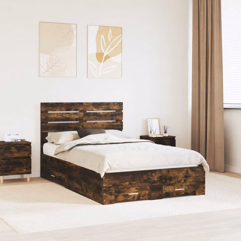 Struttura del letto con cassetto vidaXL in rovere fumé marrone L: 138 cm, P: 196 cm