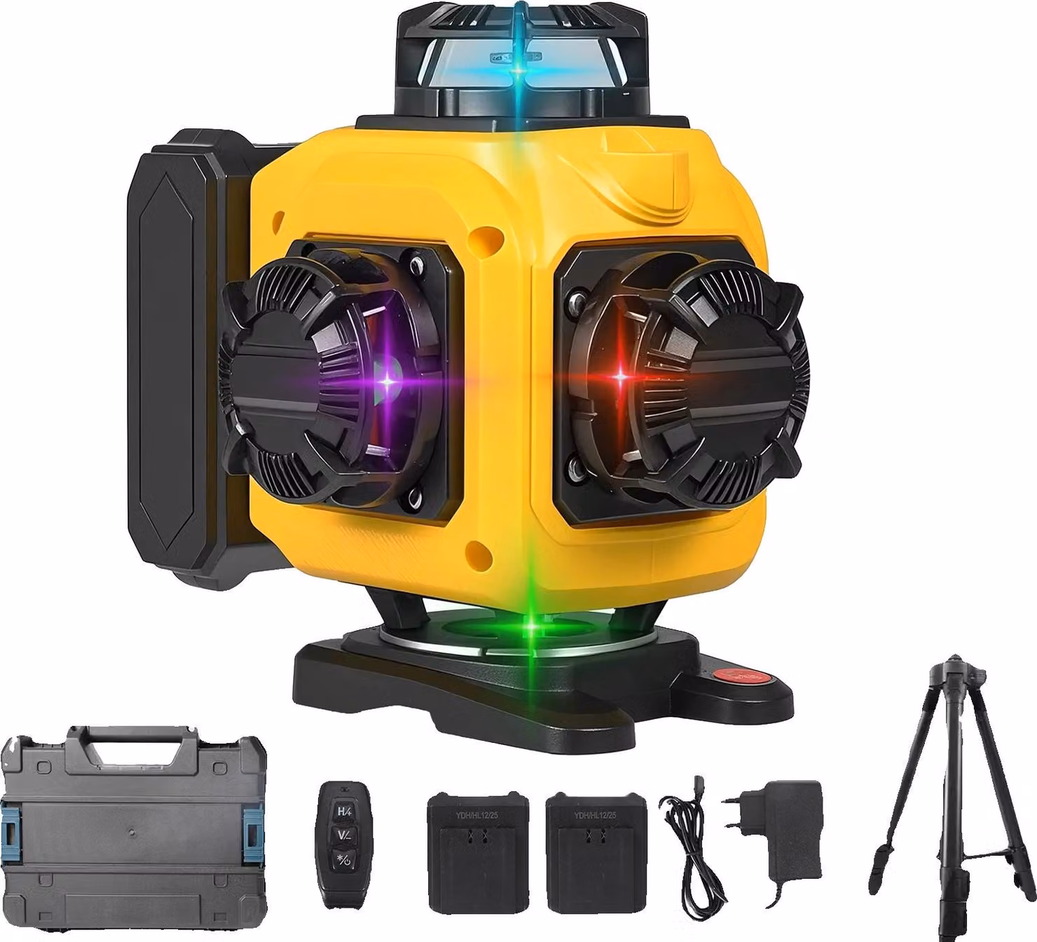 Dispositivo di livellamento laser, 16 linee, base girevole a 360°, 2 batterie