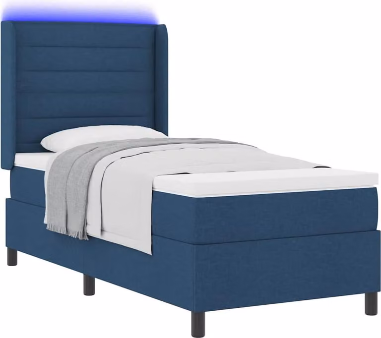 Letto a Sorgente LED con materasso Blu 80 x 200 cm Tessuto