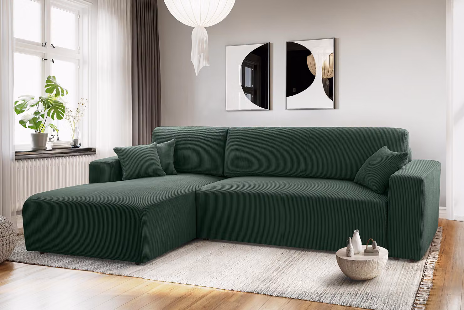 AX LIVING Catea divano letto angolare con rete L - Divano angolare verde scuro 279 cm