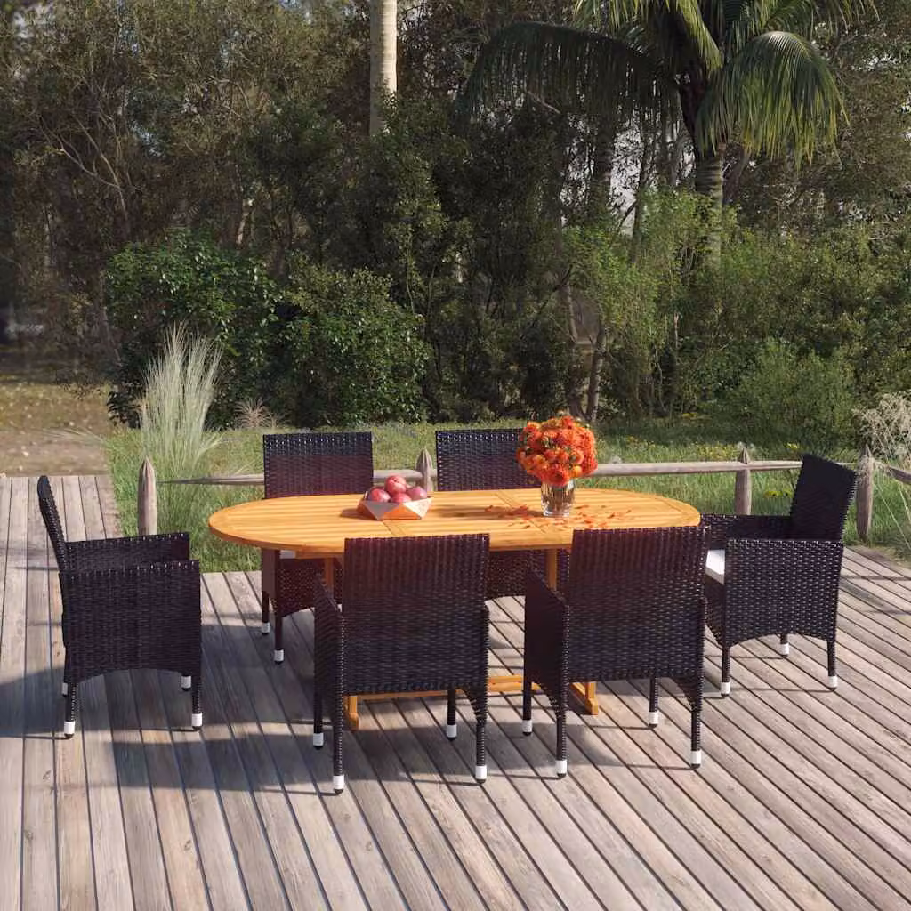 Set da giardino vidaXL composto da 7 pezzi in legno di acacia oliato e rattan nero e bianco