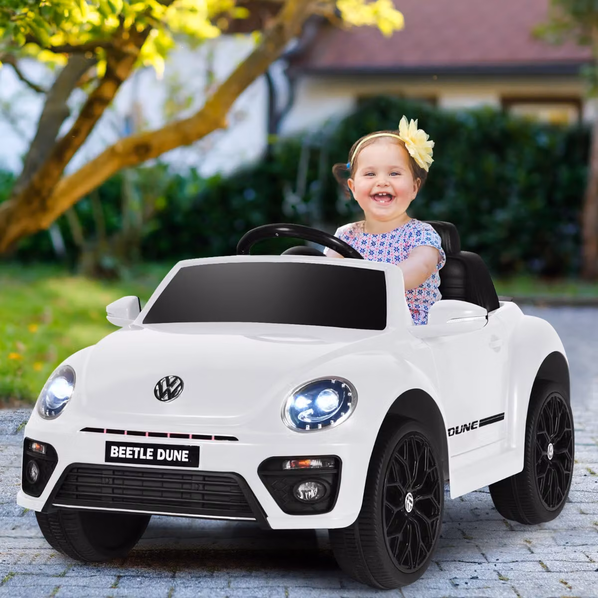 Costway Auto Elettrica Maggiolino per Bambini con Telecomando e Luci, Bianco – 3