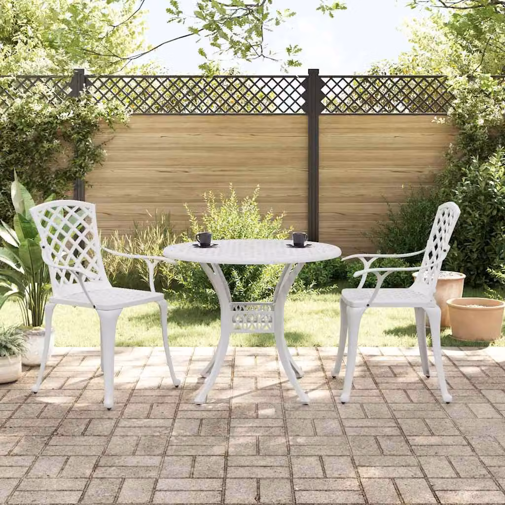 vidaXL Set da Bistrot 3 pz Bianco in Alluminio Pressofuso