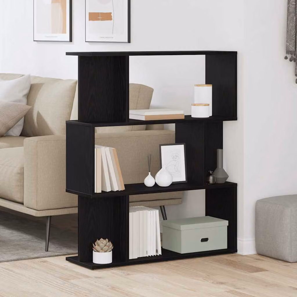 Libreria moderna vidaXL in legno MDF nero per soggiorno, ufficio o camera da letto, L 80 cm x P 24 cm x H 96 cm