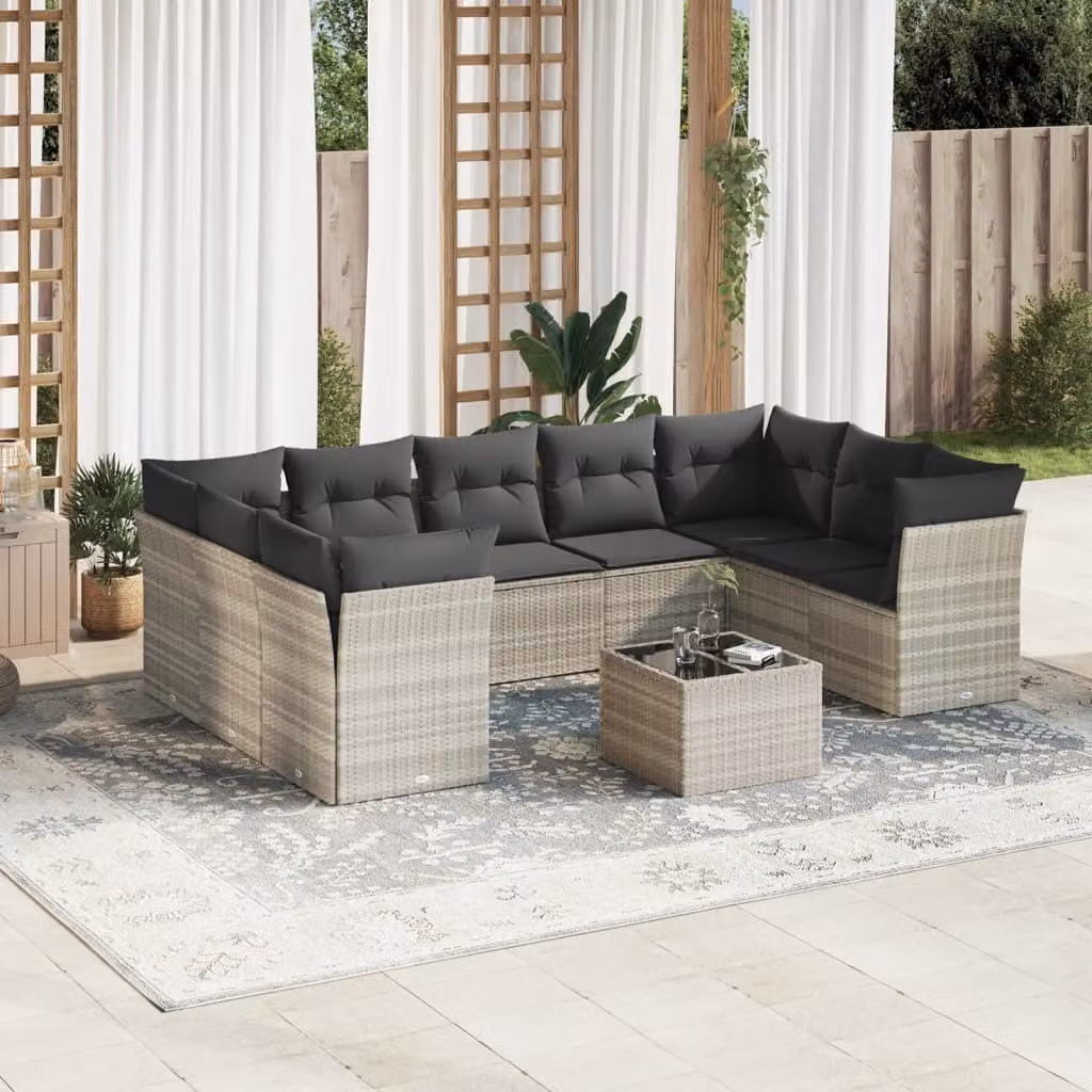 Maison Exclusive - Set da giardino 10 pezzi con cuscini Grigio chiaro Polyrattan